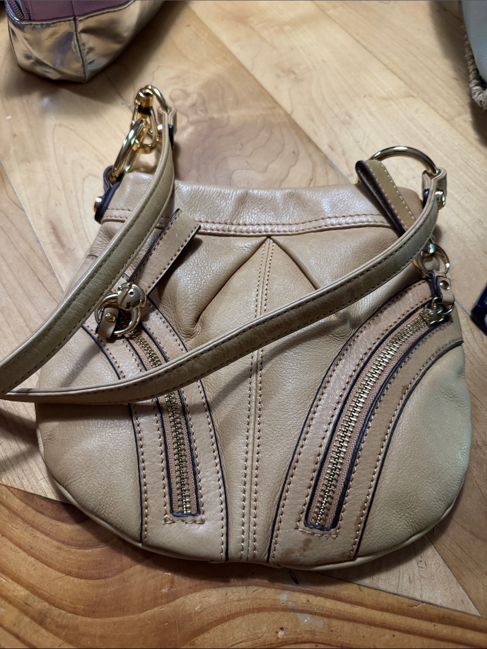 b. makowsky Tan Leather Crossbody Purse
